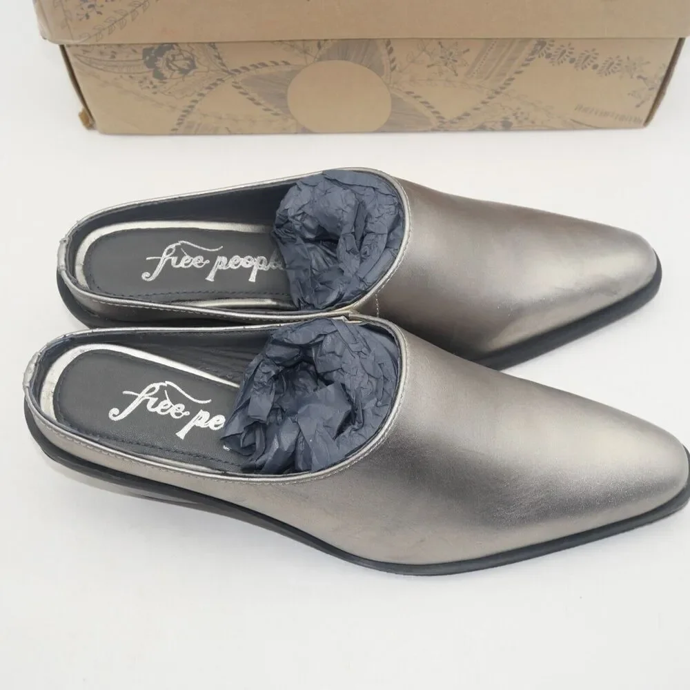 NEW Free People Women's 8.5 Tallulah Mules Shoes Western Wedge Platino Silver